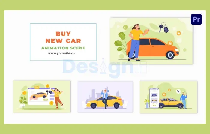 Buying New Car Flat Design Character Animation Scene
